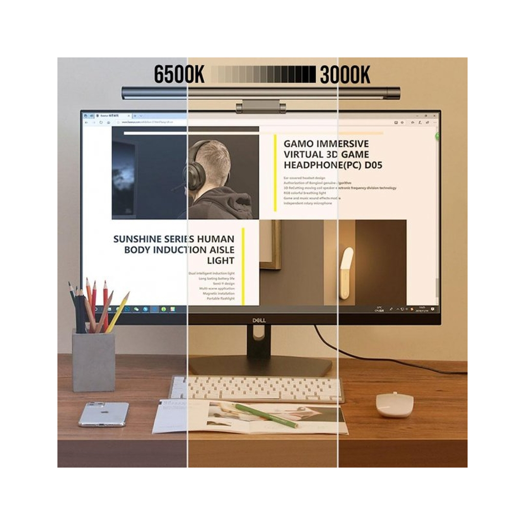 Настільна лампа Baseus на монітор i-wok Series USB Asymmetric Light Source Screen Hanging Light (fighting) Pro Black (DGIWK-P01) - зображення 6