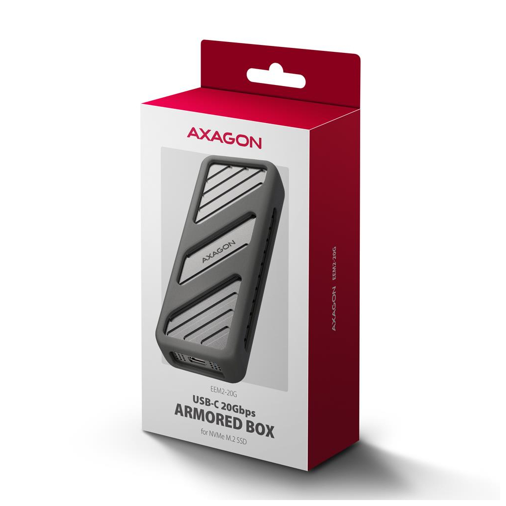Кишеня зовнішня AXAGON USB-C 20Gbps metal box for M.2 NVMe SSD ARMORED (EEM2-20G) - зображення 4