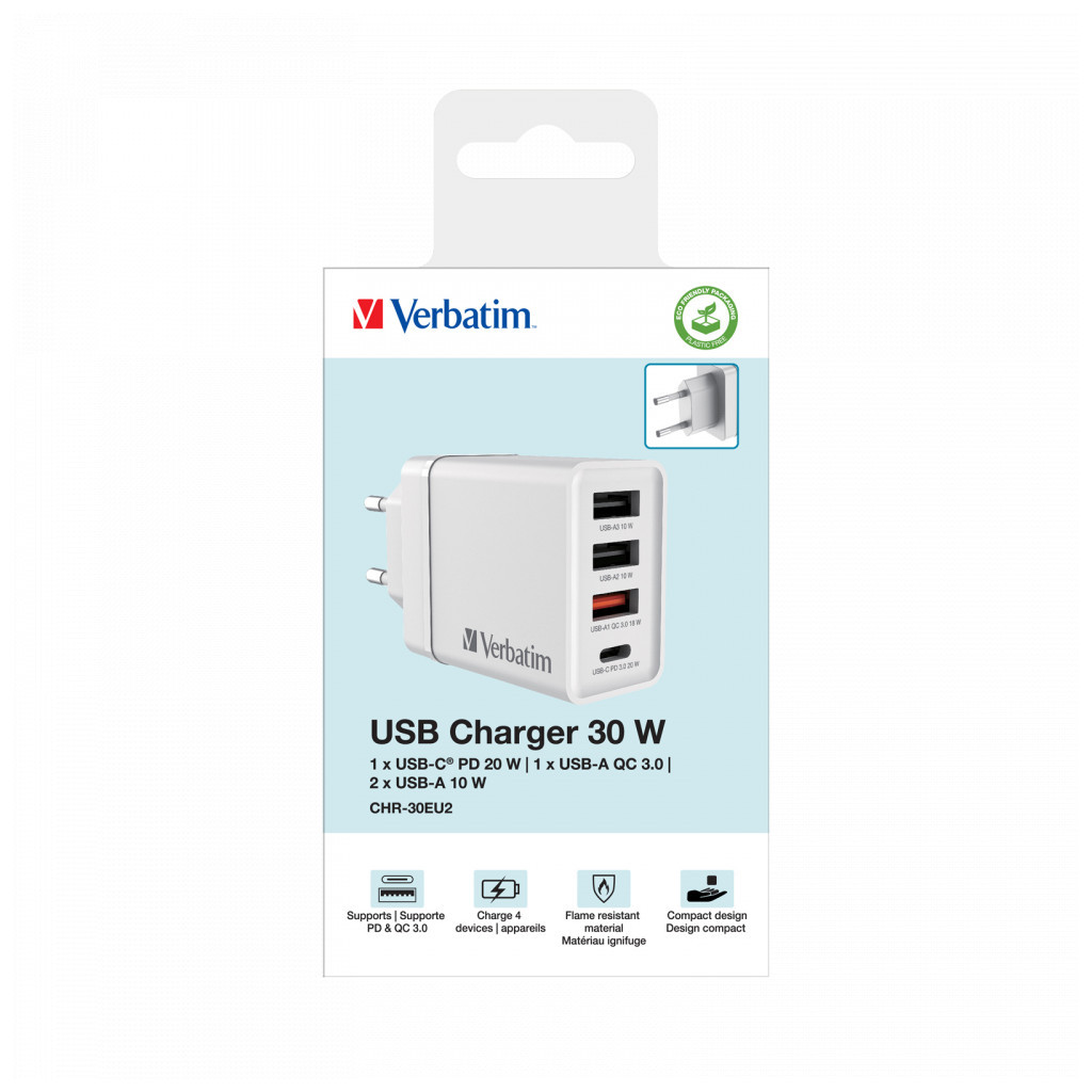 Зарядний пристрій Verbatim USB 30W PD3.0 4-ports white (49701) - зображення 8