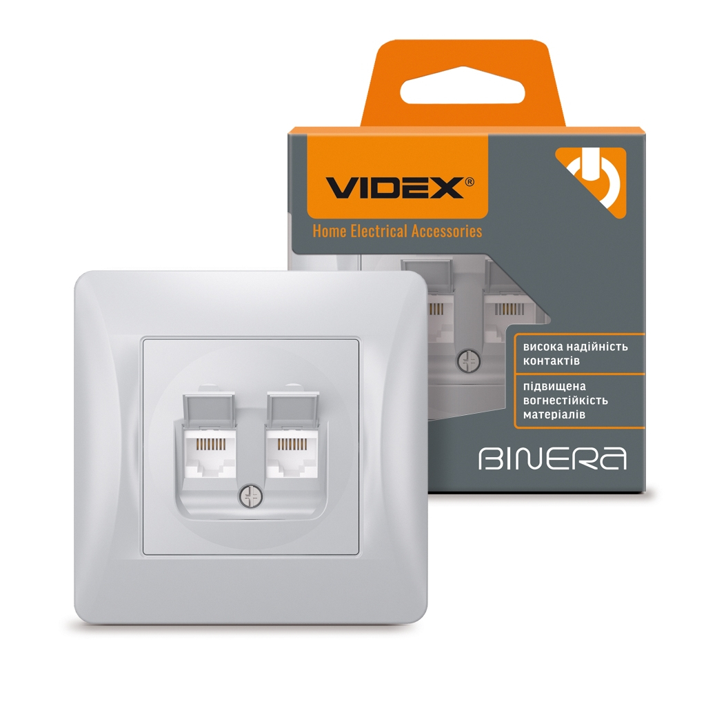 Комп'ютерна розетка Videx BINERA CAT6 + CAT6 подвійна сереб (VF-BNSK2PC6-SS) - изображение 3