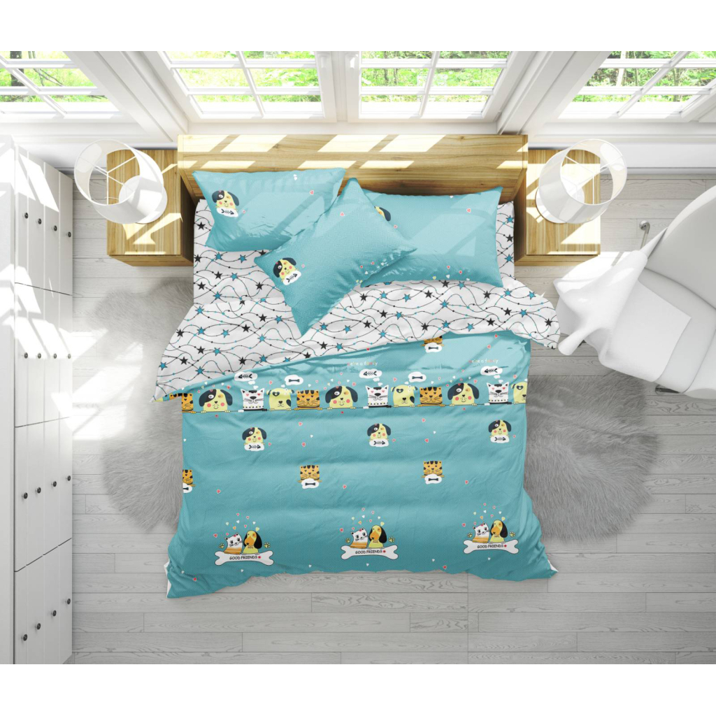 Постільна білизна MirSon Бязь 17-0518 Cat-dog blue Сімейна 160x220 (2200003649963) - зображення 1