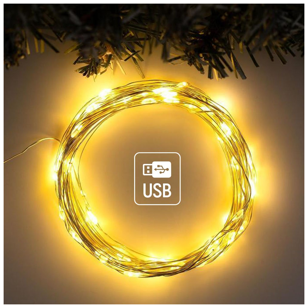 Гірлянда ColorWay Роса LED 100 10 м 8 функцій теплий колір USB (CW-G-100L10NU) - зображення 6