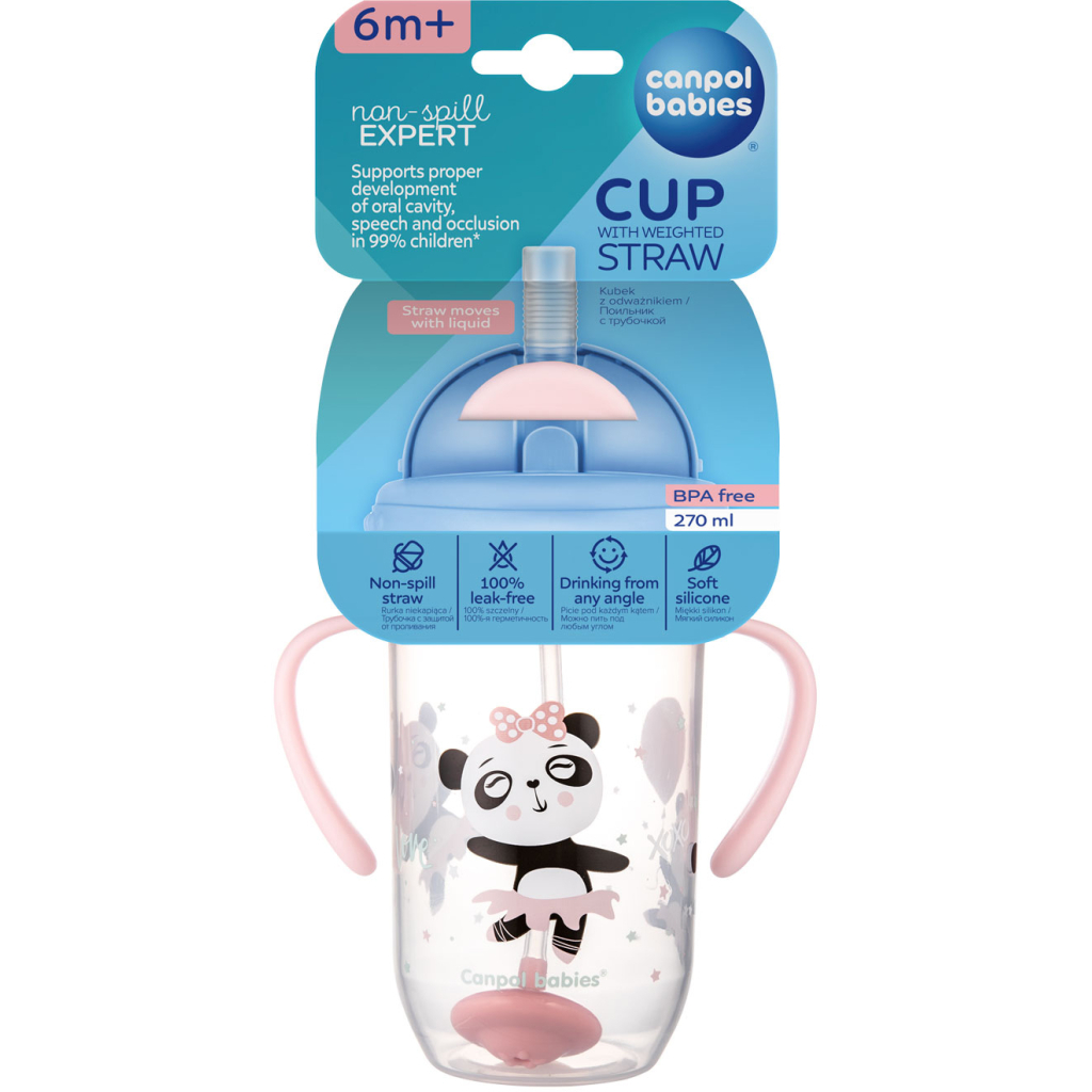 Поїльник-непроливайка Canpol babies Exotic Animals з трубочкою і обтяжувачем 270 мл Рожева (56/606_pin) - зображення 4