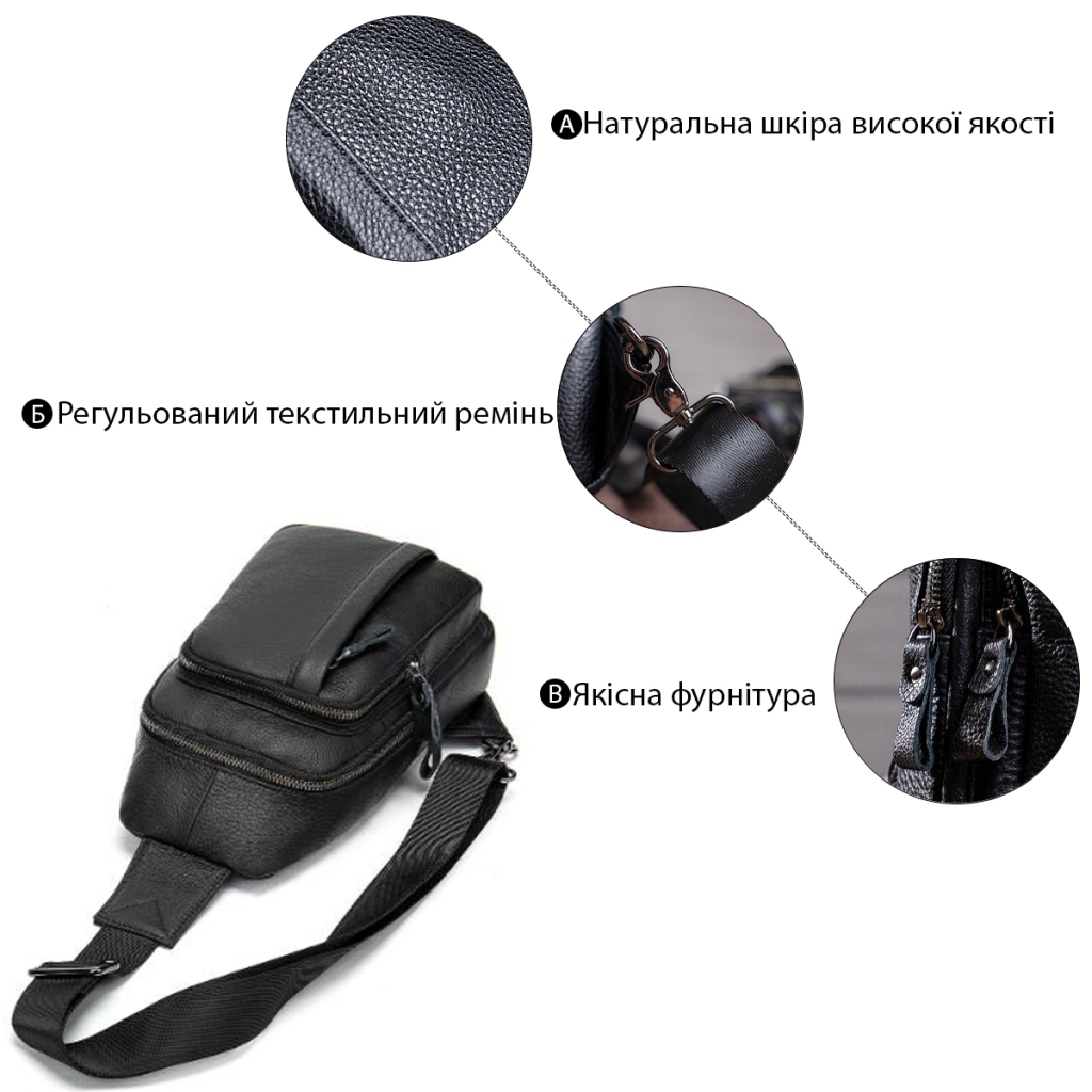 Сумка Vintage Зі шкіри через плече Чорна (14784) - зображення 4