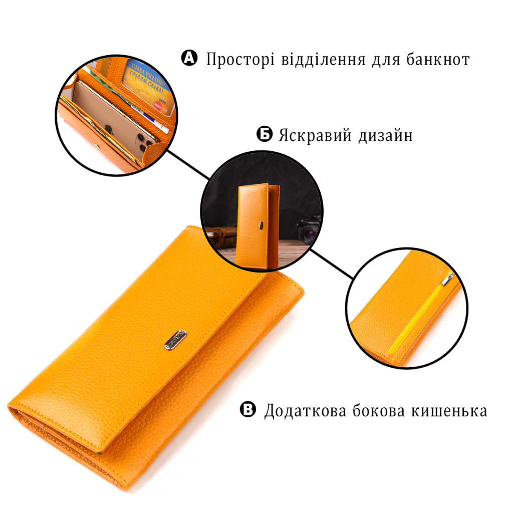 Гаманець Canpellini З натуральної шкіри Жовтий (21832) - зображення 4