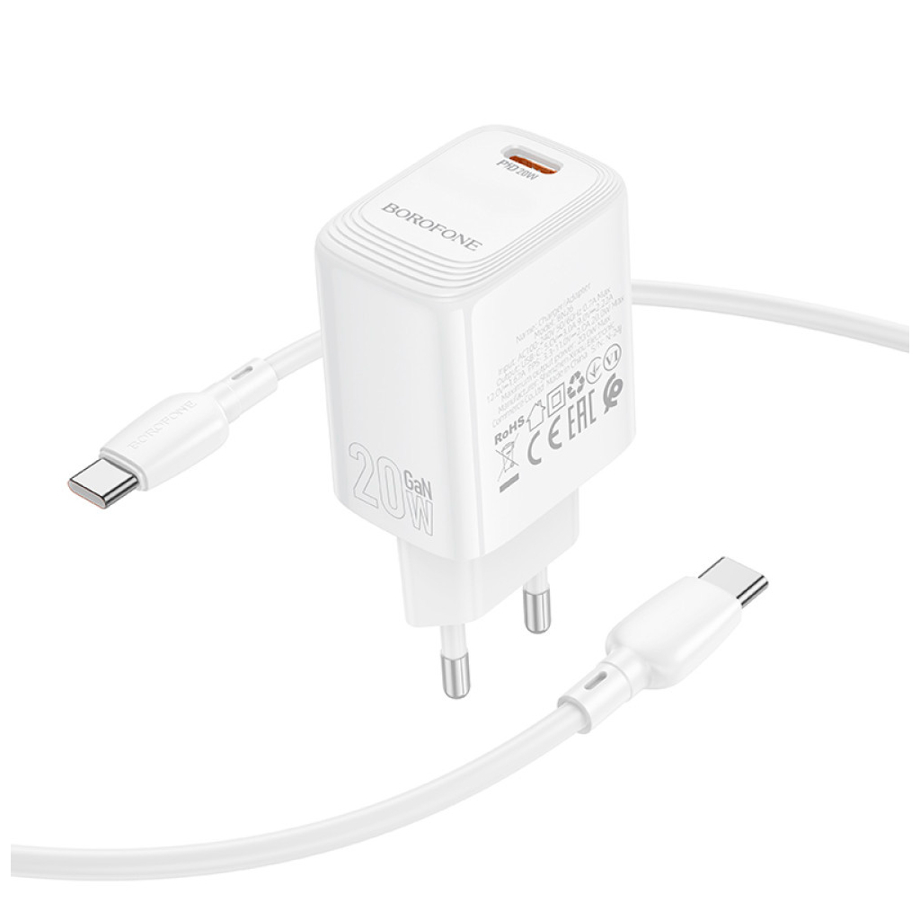 Зарядний пристрій BOROFONE BN26 Fuente USB-C PD20W + cable USB-C to USB-C White (6941991120251) - зображення 6