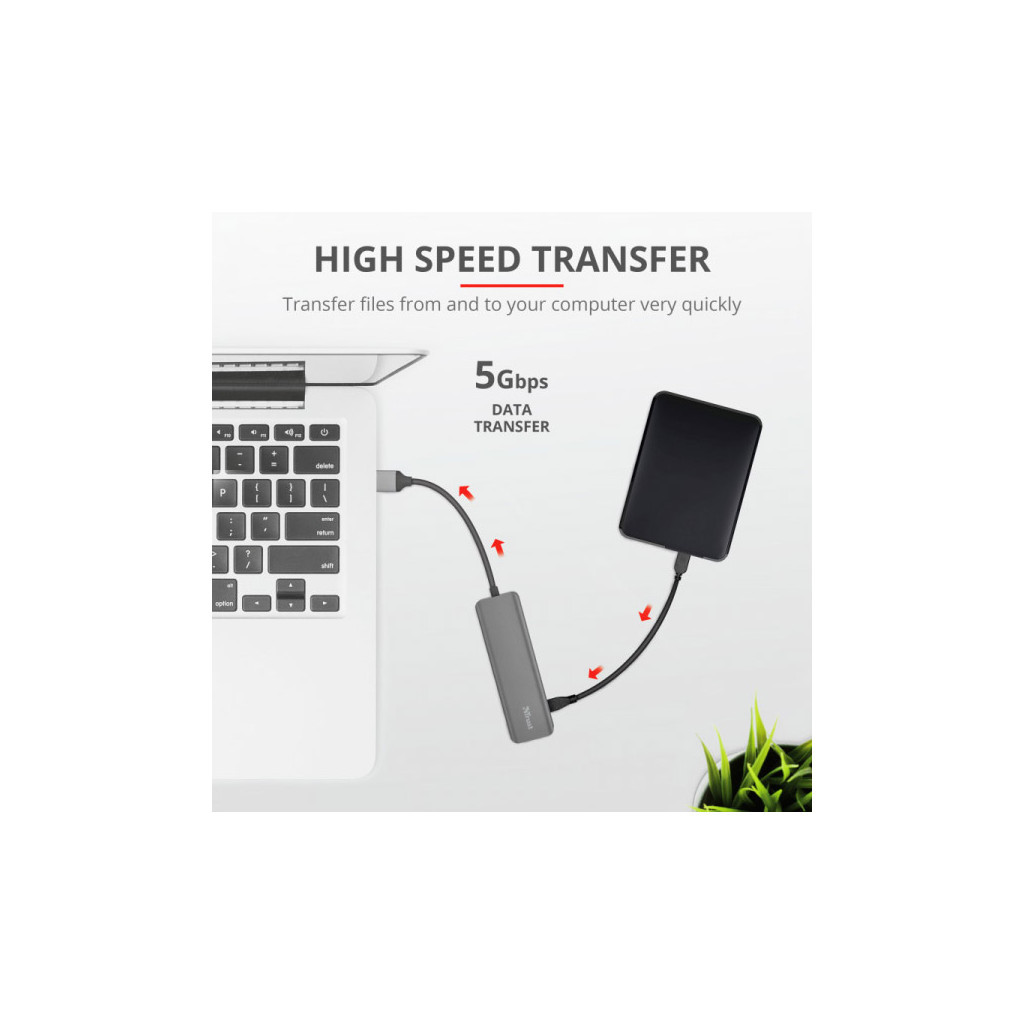 Концентратор Halyx 4-Port USB-A 3.2 Grey Trust (24947_TRUST) - изображение 10