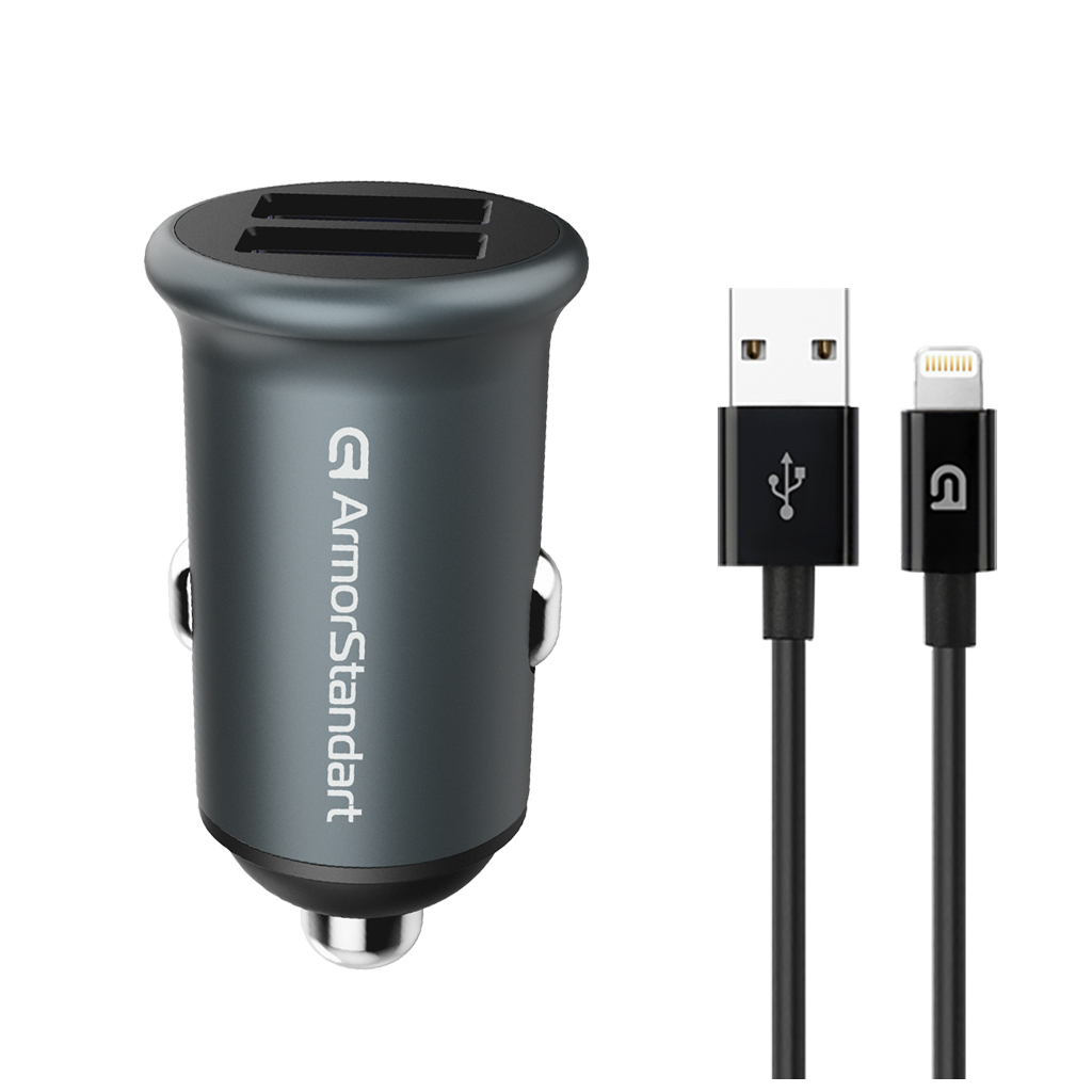 Зарядний пристрій Armorstandart 2xUSB QC3.0 Grey + cable Lightning (ARM82458) - зображення 1
