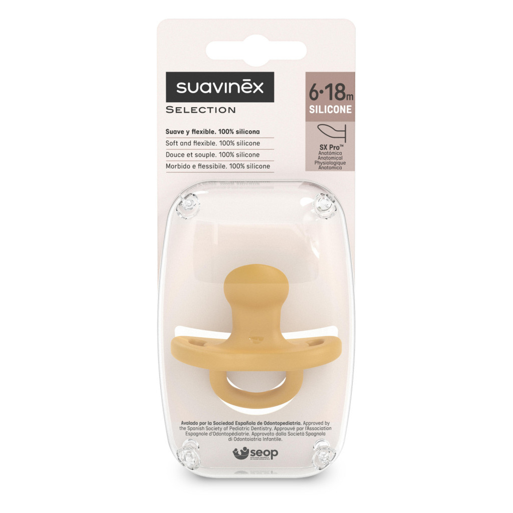 Пустушка Suavinex Colour Essence 6-18 міс, анатомічна силіконова, жовта (308077) - зображення 2