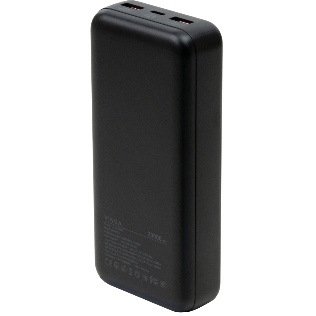 Батарея універсальна Vinga 20000 mAh 22.5W Display Black (VPBB2022) - зображення 3