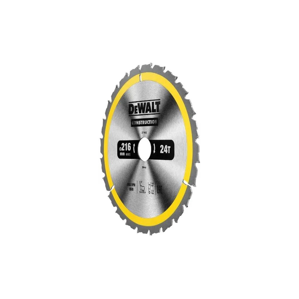Диск пильний DeWALT CONSTRUCTION 216 х 30 мм, 24z (ATB) - 5 градусів (DT1952) - зображення 2
