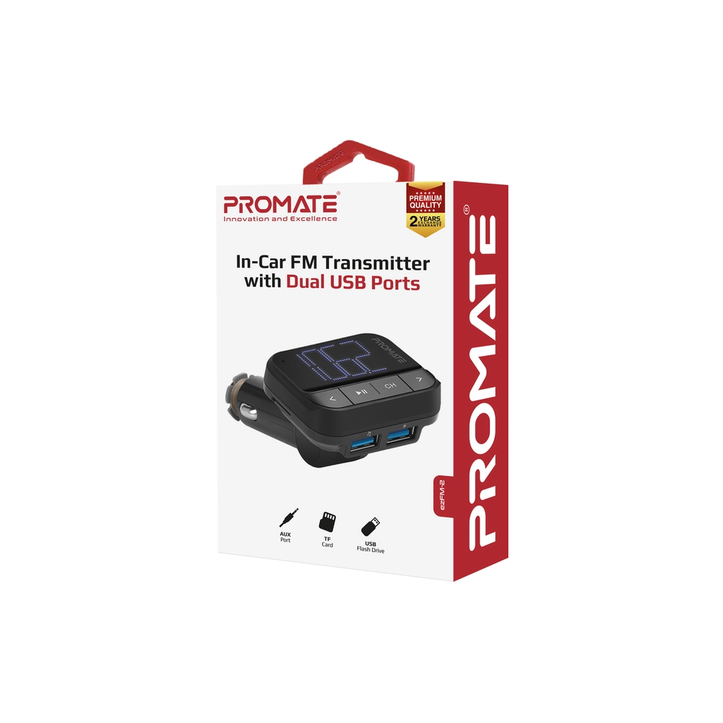 FM модулятор Promate ezfm-2 black AUX/SD/USB Black (ezfm-2.black) - изображение 2