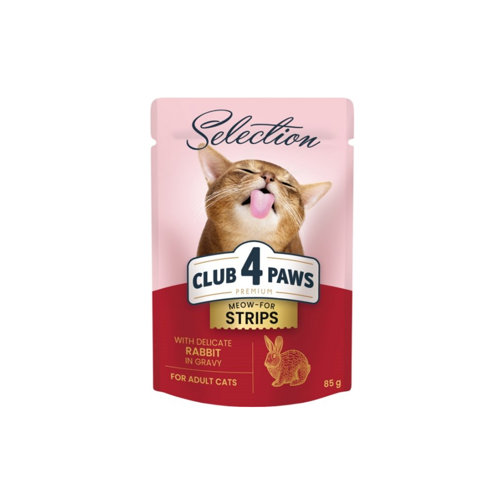 Вологий корм для кішок Club 4 Paws Selection Плюс Полоски с кроликом в соусе 85 г (4820215368087) - зображення 1