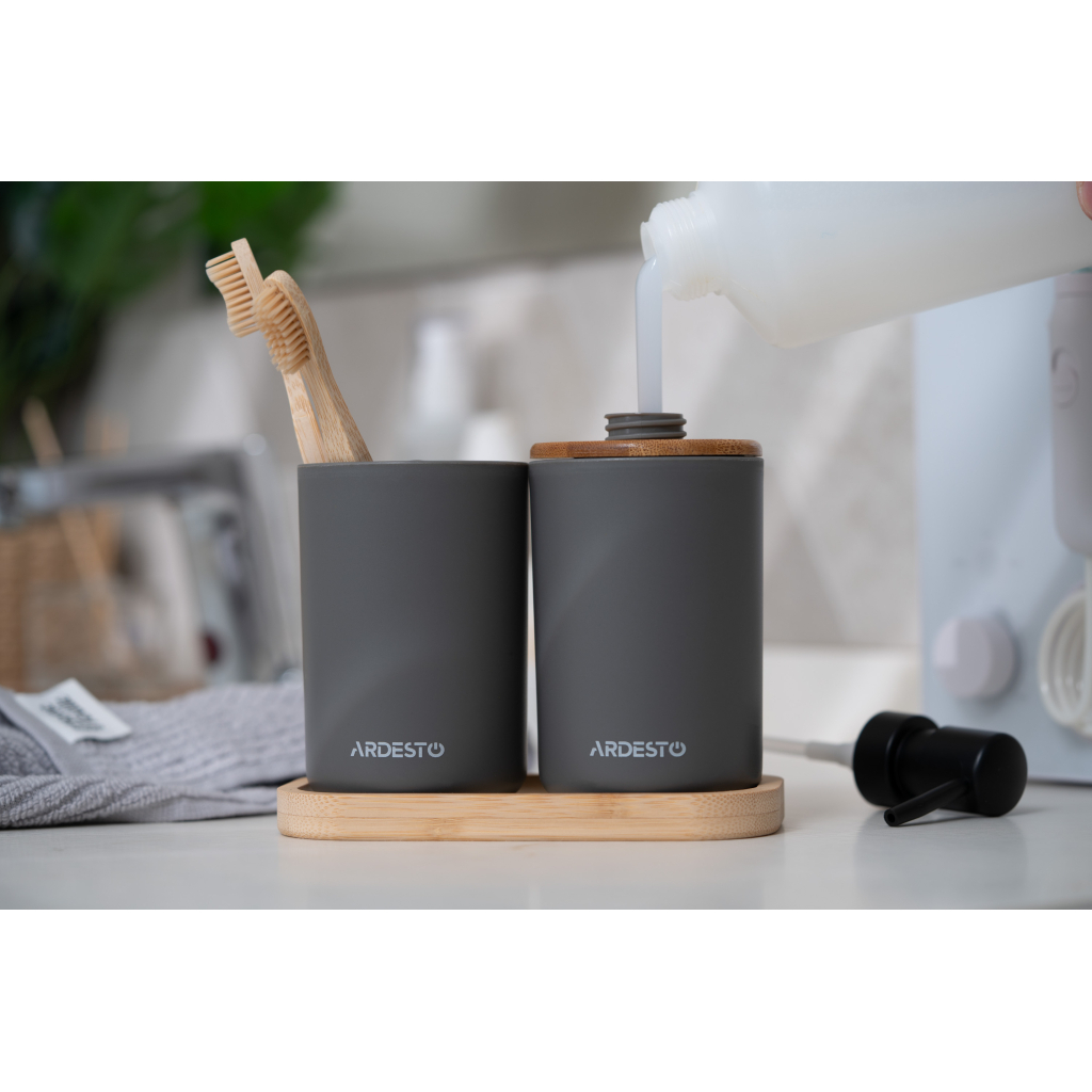 Набір для ванної кімнати Ardesto Minimalism 3 предмети Темно-сірий 360 мл (ARHB3110GB) - изображение 5