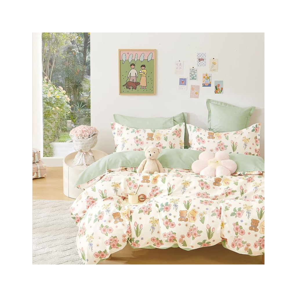 Постільна білизна Home Line Сатин Твіл Ведмежата та зайчата на галявині полуторний (176088) - зображення 1