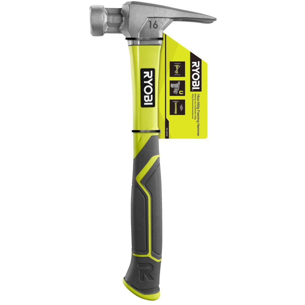 Молоток Ryobi RH16FSS, 450г, рукоятка зі скловолокна, цвяходер, магнітний тримач (5132005333) - изображение 4