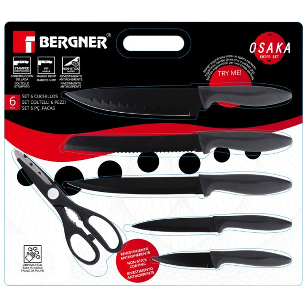 Набір ножів Bergner Osaka, з ножицями, 6 предметів (BG-9075-BK) - зображення 8