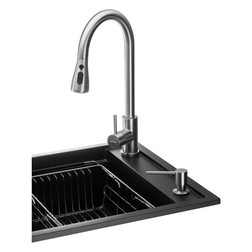 Мийка кухонна GRANADO Basic Artes black shine (+ змішувач Campo LUX inox + дозатор Redondo inox + коши (ksg1101) - зображення 3