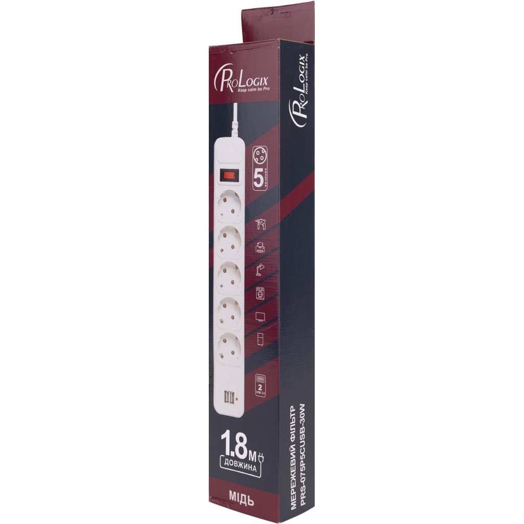 Мережевий фільтр живлення Prologix PRS-075P5CUSB-18W - зображення 3
