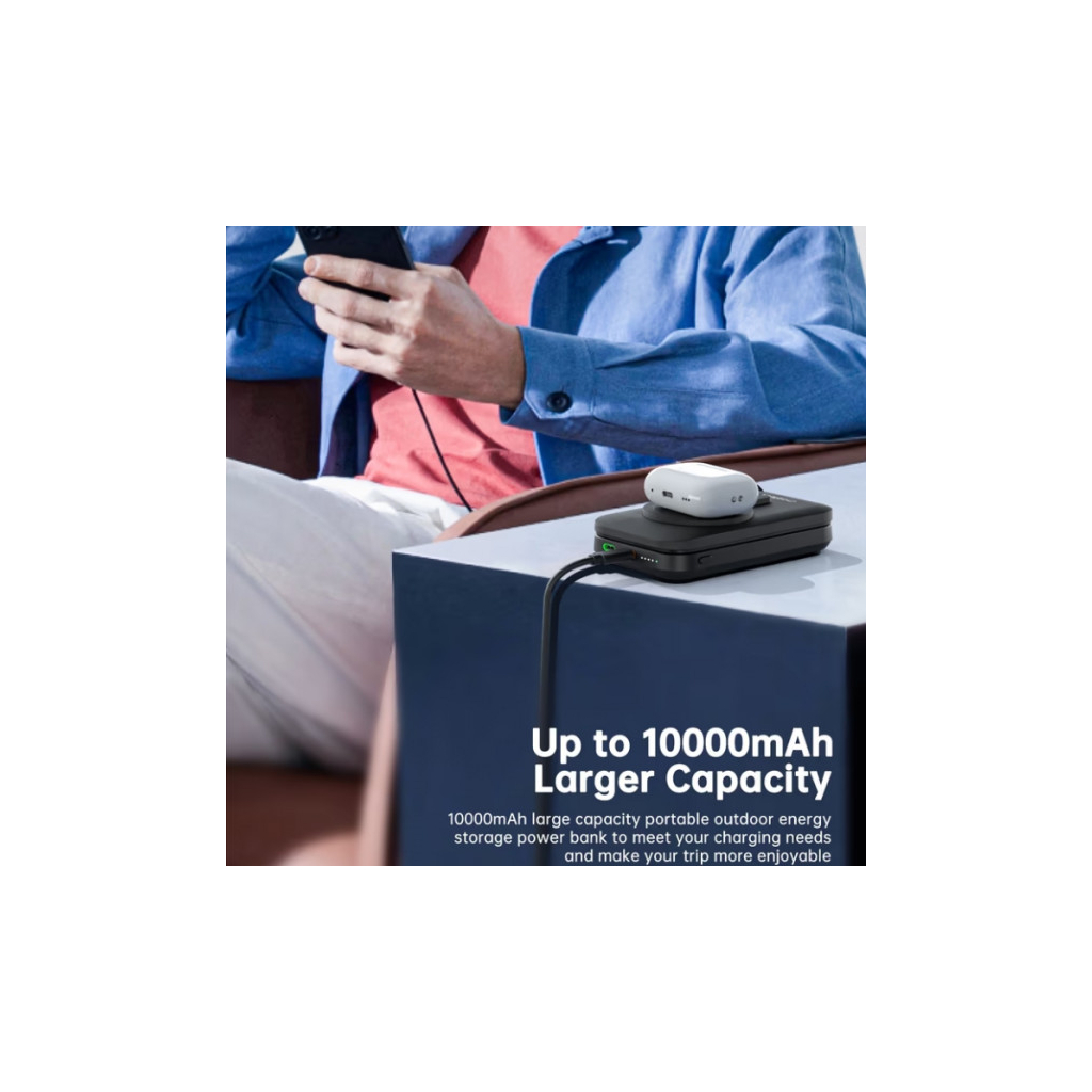Батарея універсальна Choetech Magnetic Wireless 10000mAh 20W, PD, Qi-2 15W, USB-C, Lightning, Apple Watch charger (B750-CCBK) - зображення 2