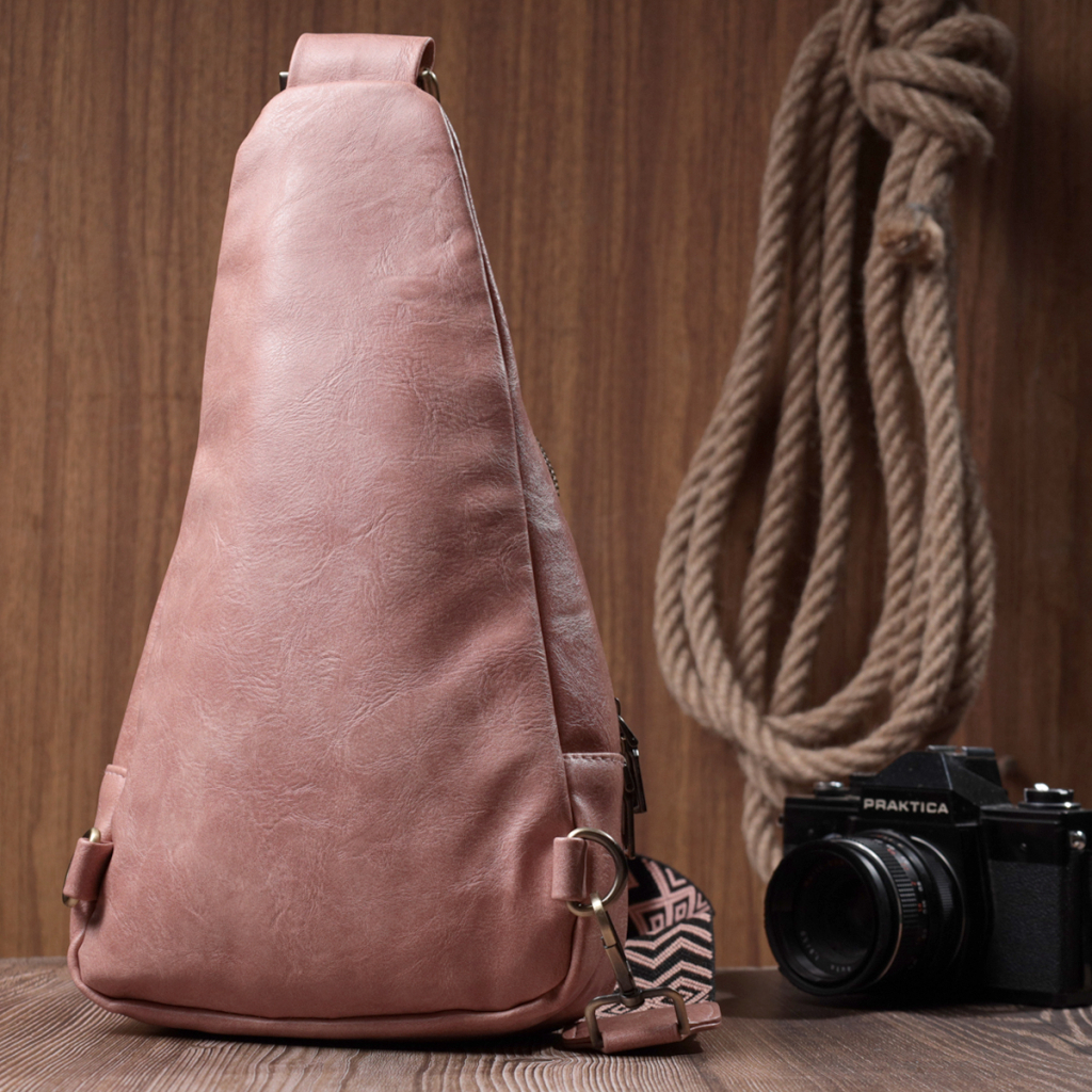 Сумка Vintage Жіноча з акцентом на текстильну лямку з гладкої екошкіри Рожева (22772) - зображення 10