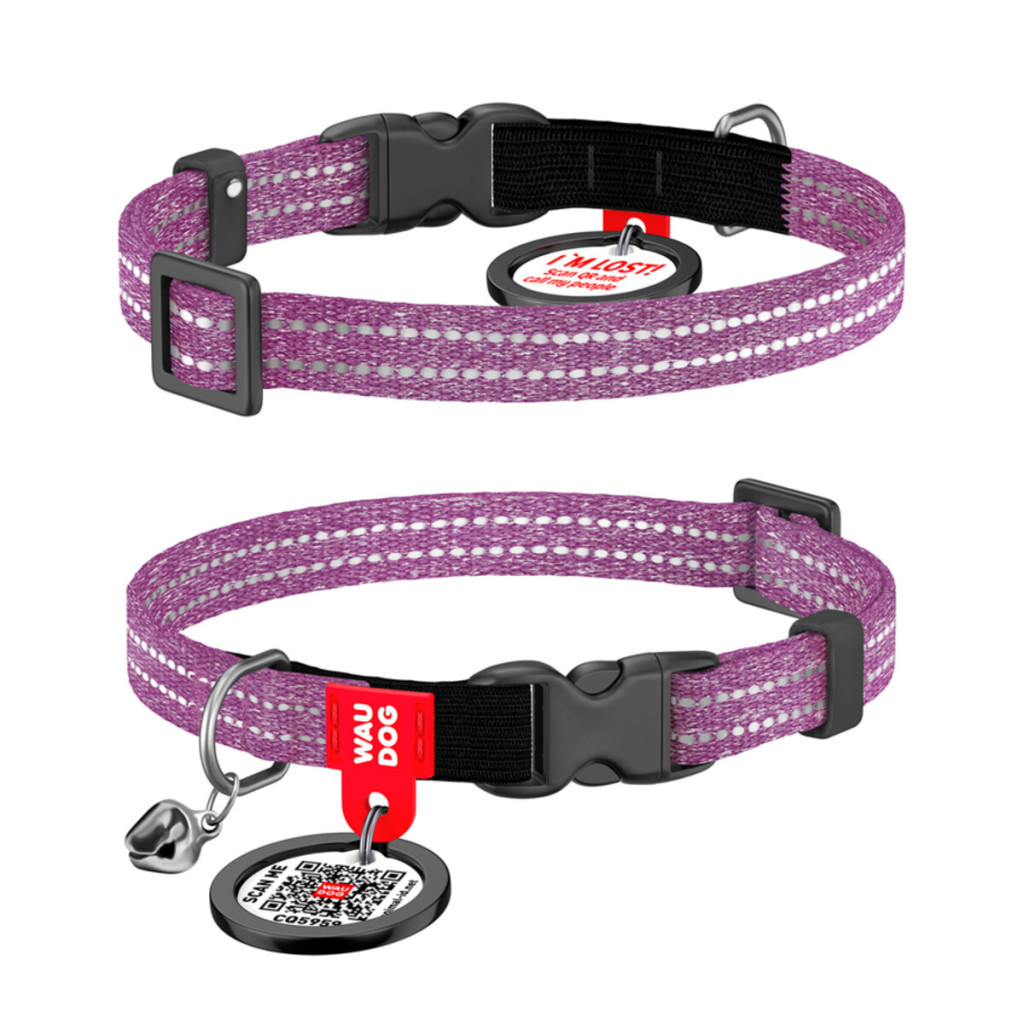 Нашийник для тварин WAUDOG Re-cotton з QR паспортом, пластиковий фастекс XS фіолетовий (16429) - зображення 1