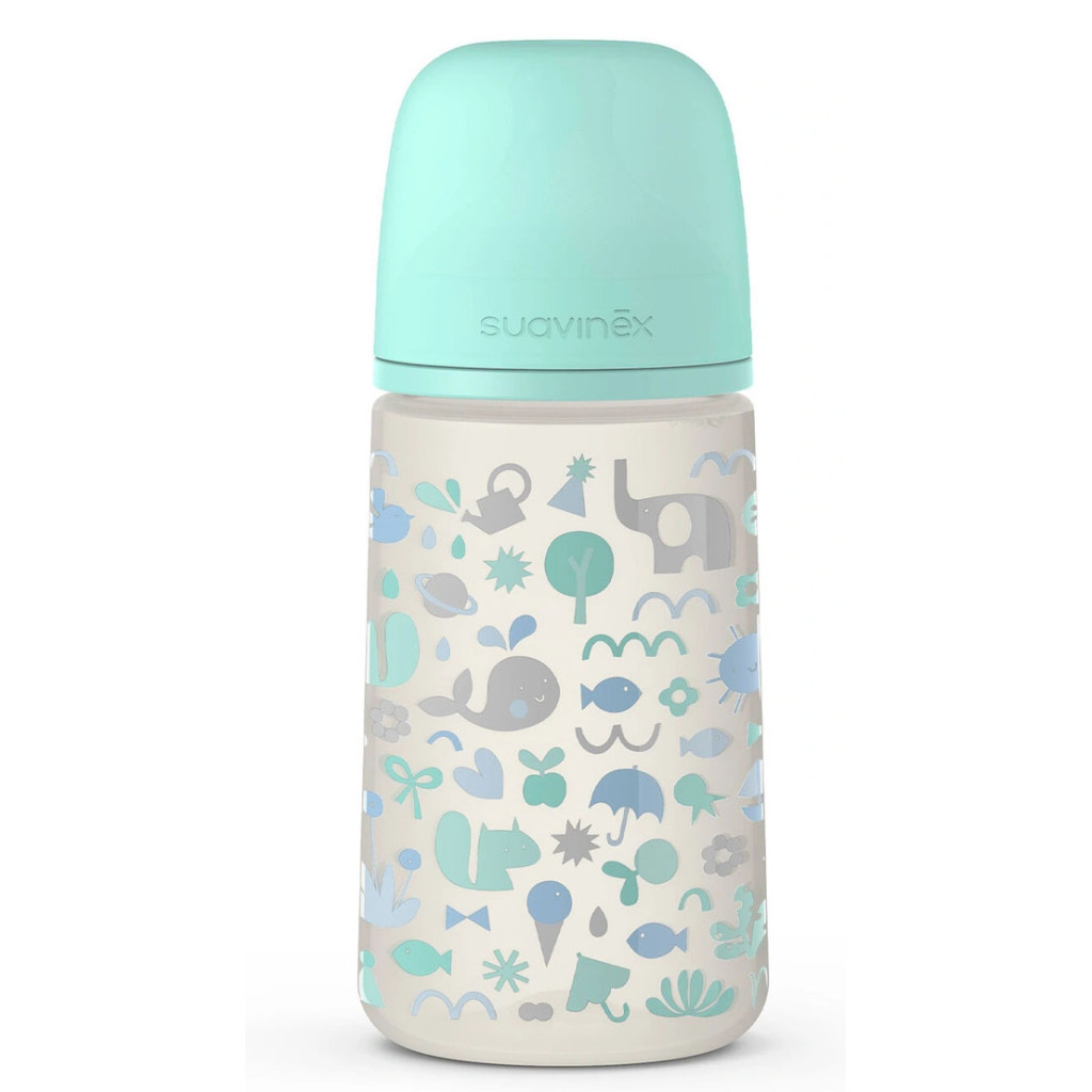 Пляшечка для годування Suavinex Memories Історії малюків 270 мл, соска повільний потік зелен (307117) - зображення 1