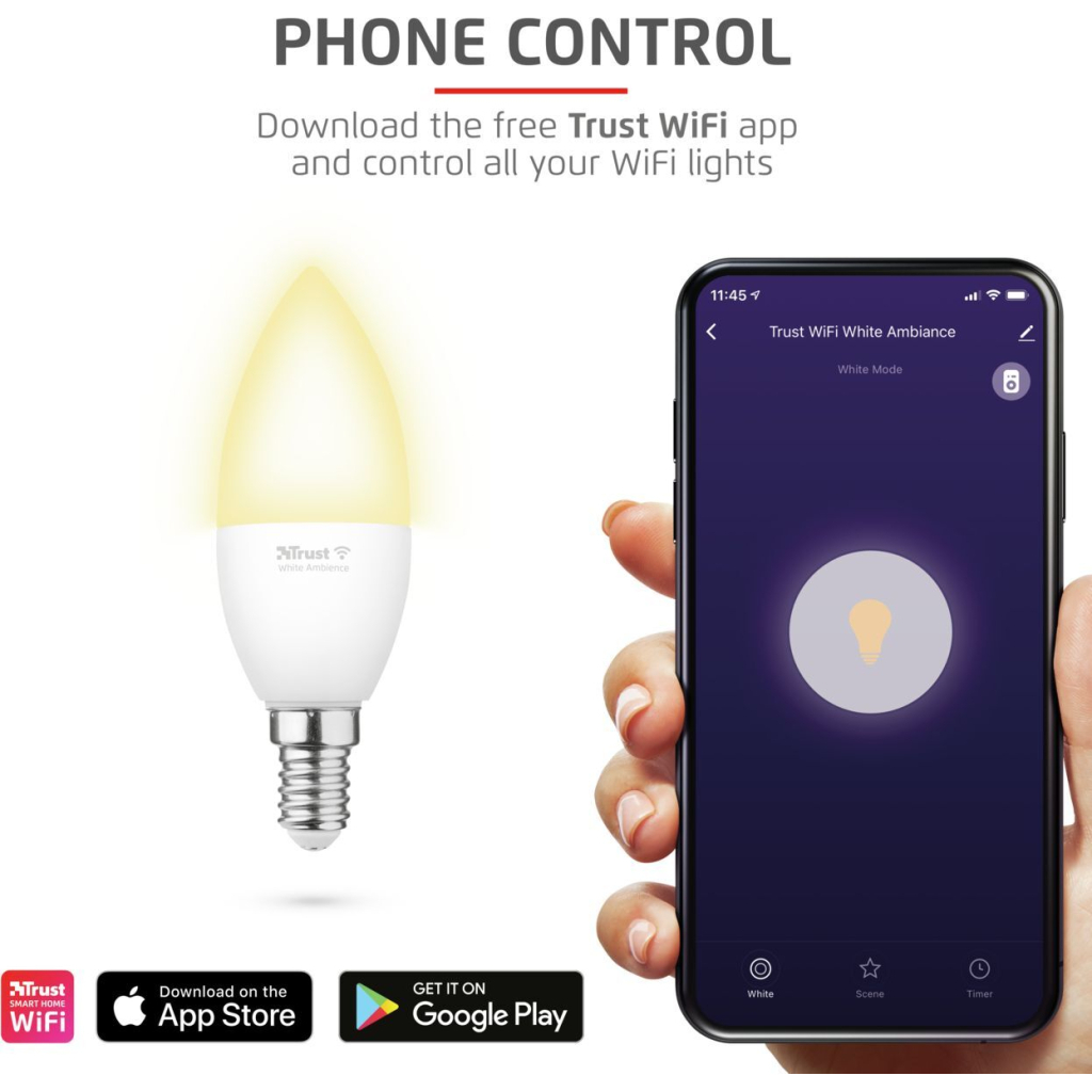 Розумна лампочка Trust E14 470 Lumen, 1800-6500k, white (71284_TRUST) - зображення 6