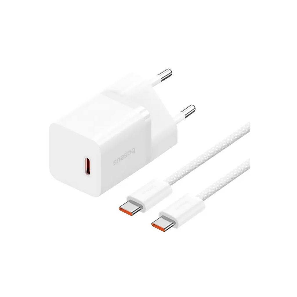 Зарядний пристрій Baseus GaN5 Fast Charger USB-C 30W + Cable 1.0m Type-C 100W white (P10110902213-00) - зображення 1