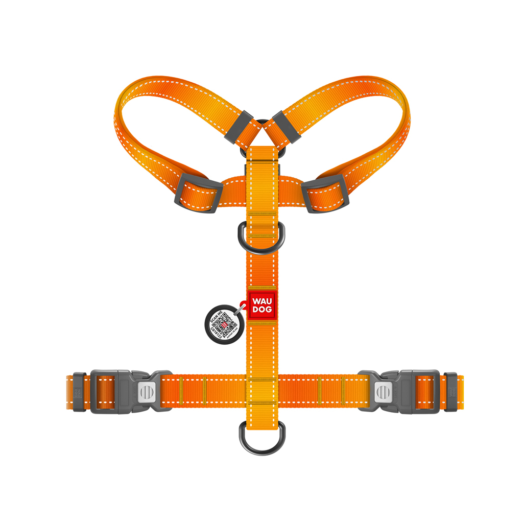 Шлея для собак WAUDOG Nylon Mono анатомічна H-подібна з QR паспортом, пластиковий фастекс, XL помаранчева (54594) - зображення 3