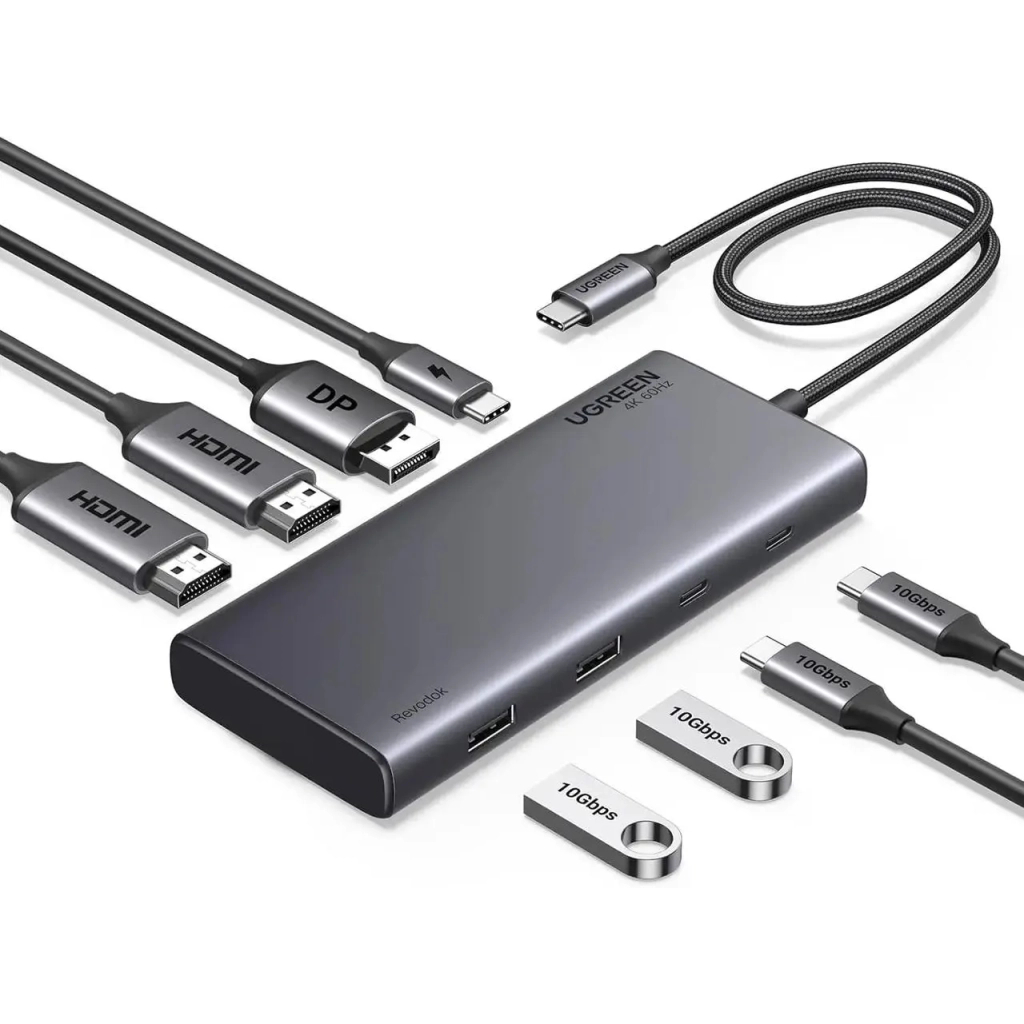 Концентратор Ugreen USB-C to 2xUSB 3.2 + 2xUSB-C 3.2 + 2xHDMI + DP 4K60Hz + PD 100W CM639 gray (35625) - зображення 1
