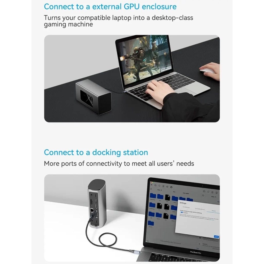 Дата кабель USB-C to USB-C 1.0m USB4.0 240W (50V/5A) 8K60Hz Thunderbolt 4 Gray Aluminum Alloy Vention (TAVHF) - зображення 11