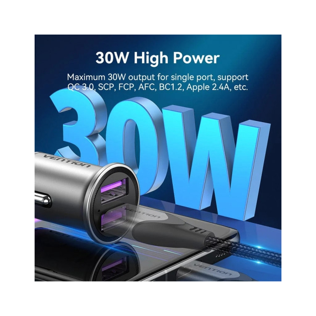 Зарядний пристрій Vention 2USB-A 30W QC3.0 Gray Mini Style Aluminium Alloy Type (FFEH0) - зображення 6