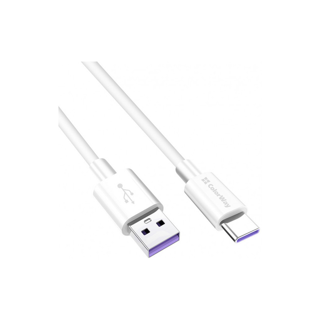 Дата кабель USB 2.0 AM to USB-C 1.0m 5A white ColorWay (CW-CBUC019-WH) - зображення 3