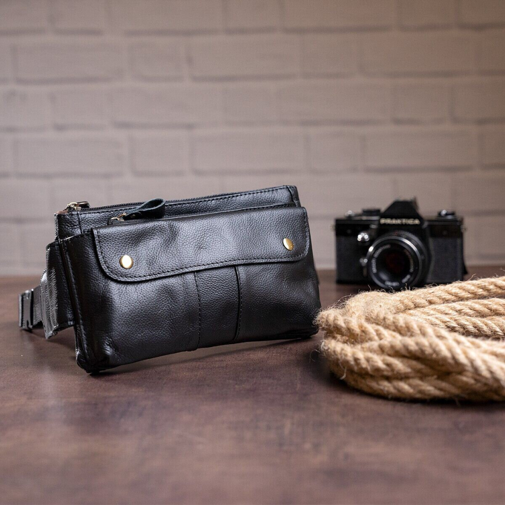 Сумка Vintage Бананка зі шкіри Чорна (14809) - зображення 2