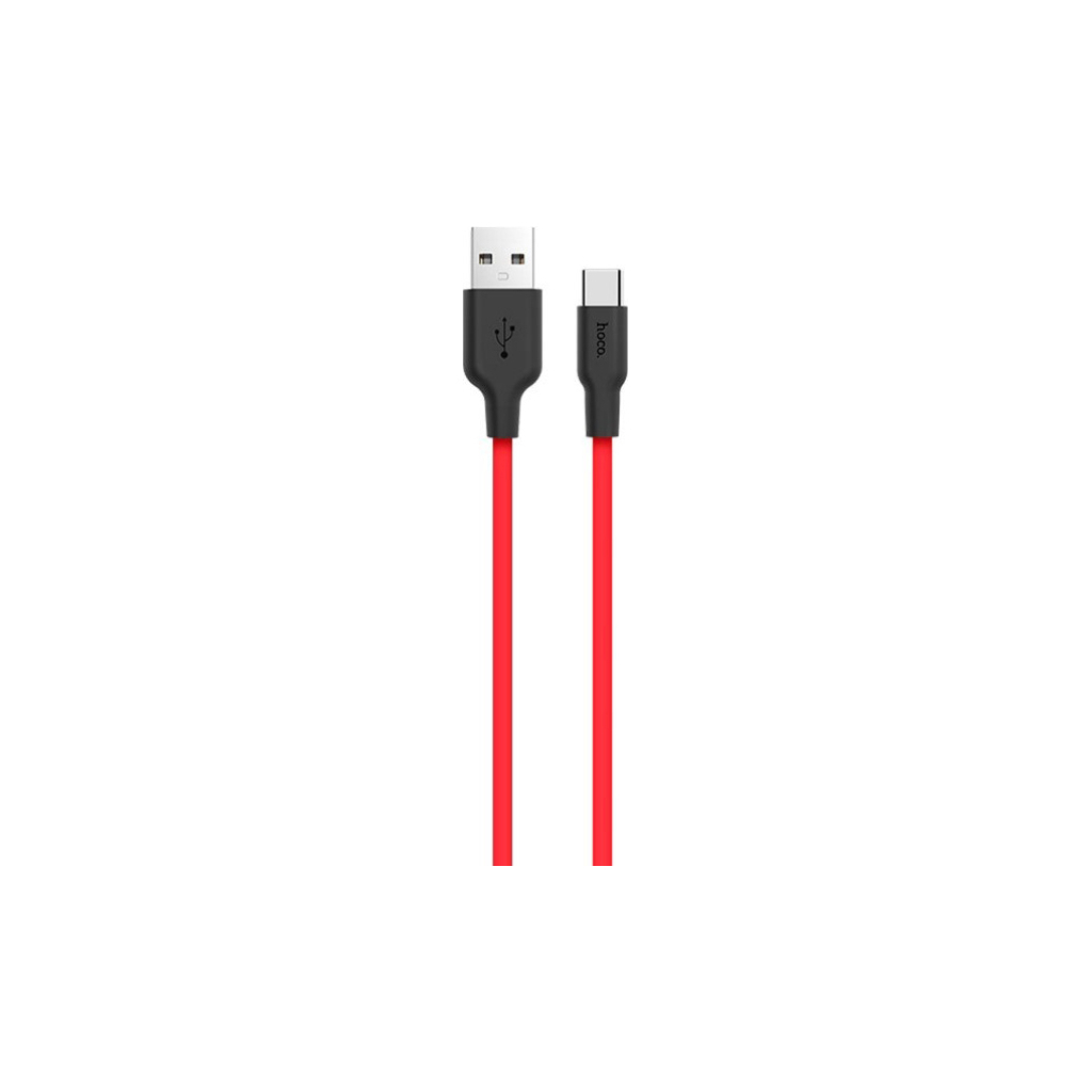 Дата кабель USB 2.0 AM to USB-C 1.0m 2A silicone X21 black+red HOCO (6957531071419) - зображення 1
