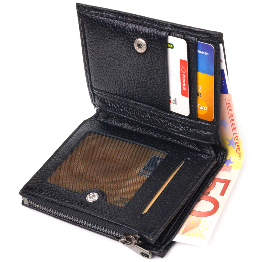 Гаманець Canpellini З натуральної шкіри з тисненням під крокодила Чорний (21673) - зображення 5