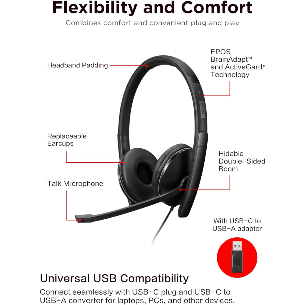 Навушники Lenovo Wired ANC Headset Gen 2 (Teams) Black (4XD1M45627) - зображення 2