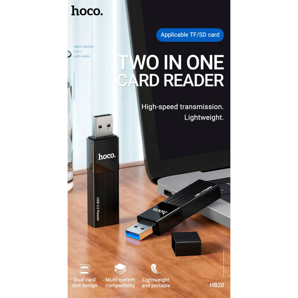 Зчитувач флеш-карт HOCO USB3.0 to microSD, microSDHC, microSDXC, SD, SDHC, SDXC, HB20 Black (6931474735218) - изображение 5