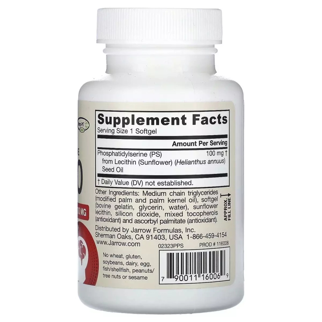 Вітамінно-мінеральний комплекс Jarrow Formulas Фосфатидилсерин, 100 мг, PS100, Phosphatidylserine, 60 гелевих капсул (JRW-16006) - зображення 2