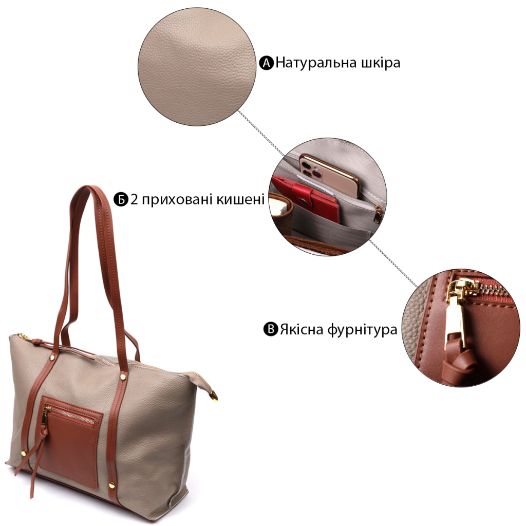 Сумка Vintage Жіноча з натуральної шкіри Бежева (22304) - зображення 4