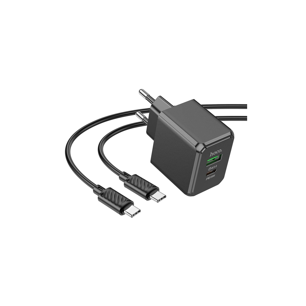 Зарядний пристрій HOCO CS14A USB-C PD20W + USB QC3.0 + cable USB-C to USB-C black (6942007603911) - зображення 3