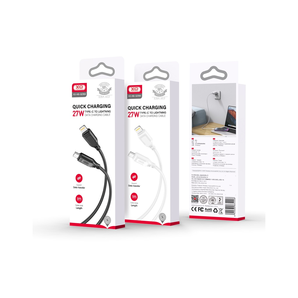 Дата кабель USB-C to Lightning 1.0m 27W braided XO (NBQ236A_White) - зображення 4