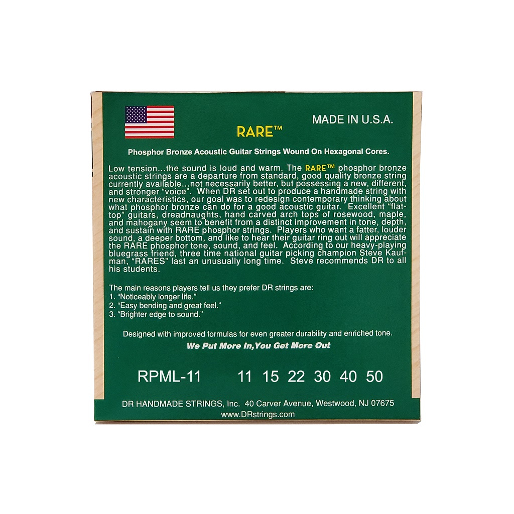 Струни для гітари DR Strings RARE Acoustic Phosphor Bronze - Custom Light (11-50) (RPML-11) - зображення 3