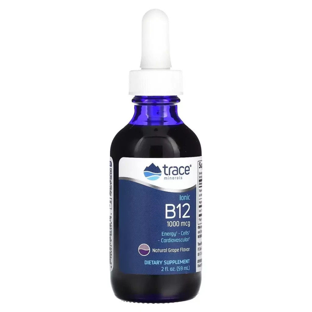 Вітамін Trace Minerals Вітамін B12 іонний у краплях, 1000 мкг, смак винограду, Ionic B12 (TMR-00356) - зображення 1