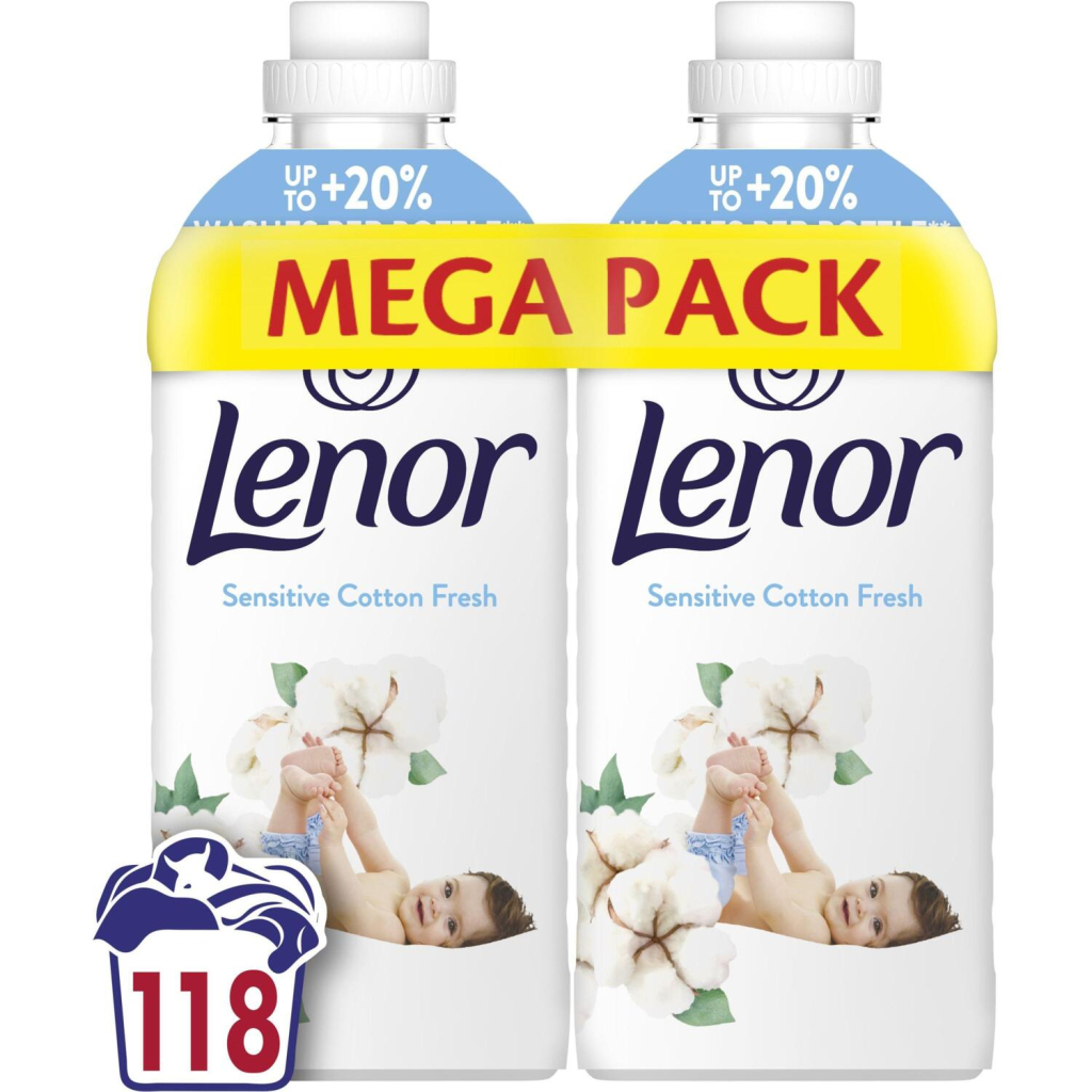 Кондиціонер для білизни Lenor Для чутливої шкіри Свіжість бавовни 2 х 1.239 л (8700216880824) - изображение 1