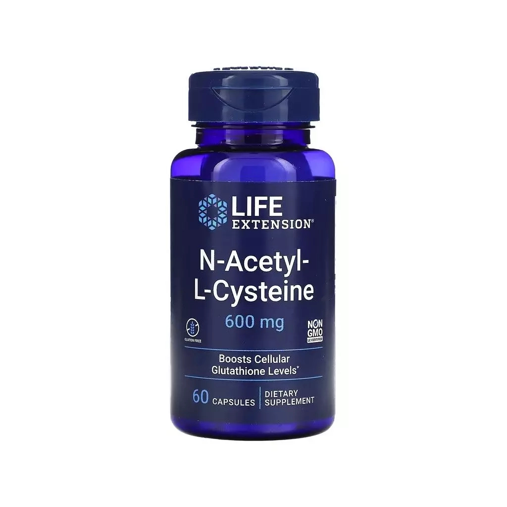 Амінокислота Life Extension N-ацетил-L-цистеїн, 600 мг, NAC N-Acetyl-L-Cysteine, 60 капсул (LEX-15436) - зображення 1