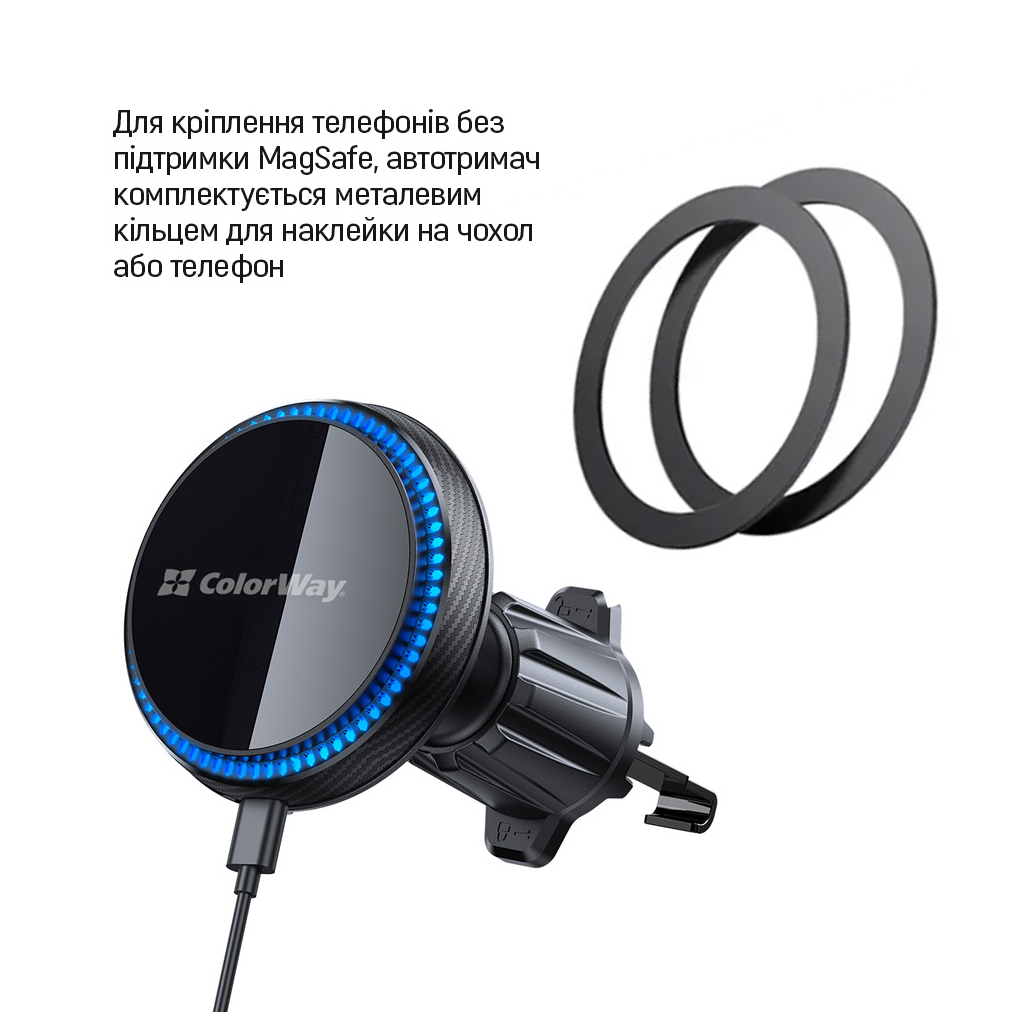 Універсальний автотримач ColorWay MagSafe 360° Air Vent 15W Black (CW-CHMW041Q-BK) - изображение 8
