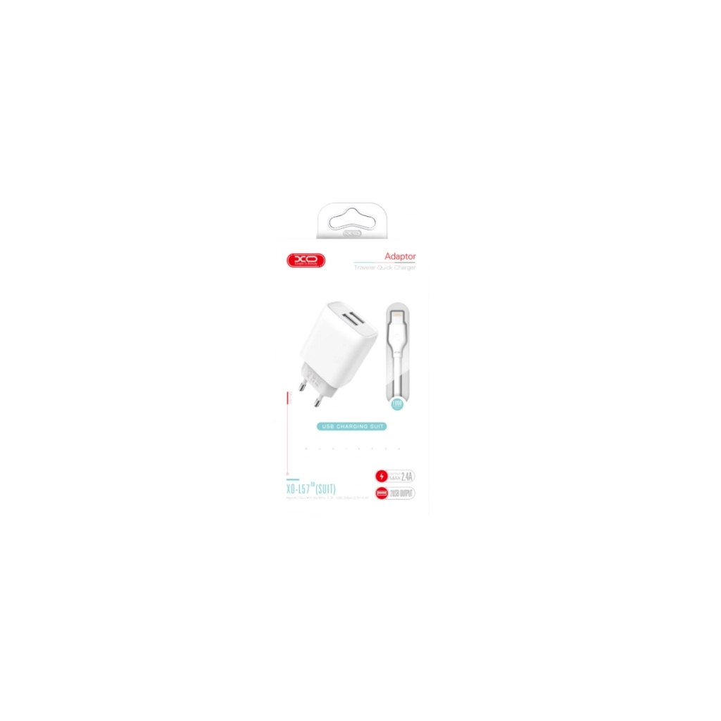 Зарядний пристрій XO L57 2.4A/2USB + lightning (XO-L57-LGHT) - зображення 2