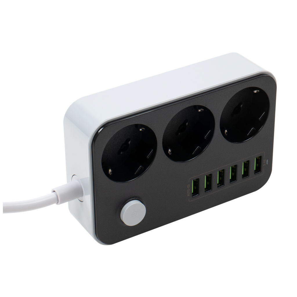 Мережевий фільтр живлення ColorWay CW-CHЕ36B, 3 розетки/6USB Black 1.8M (CW-CHE36B) - зображення 3